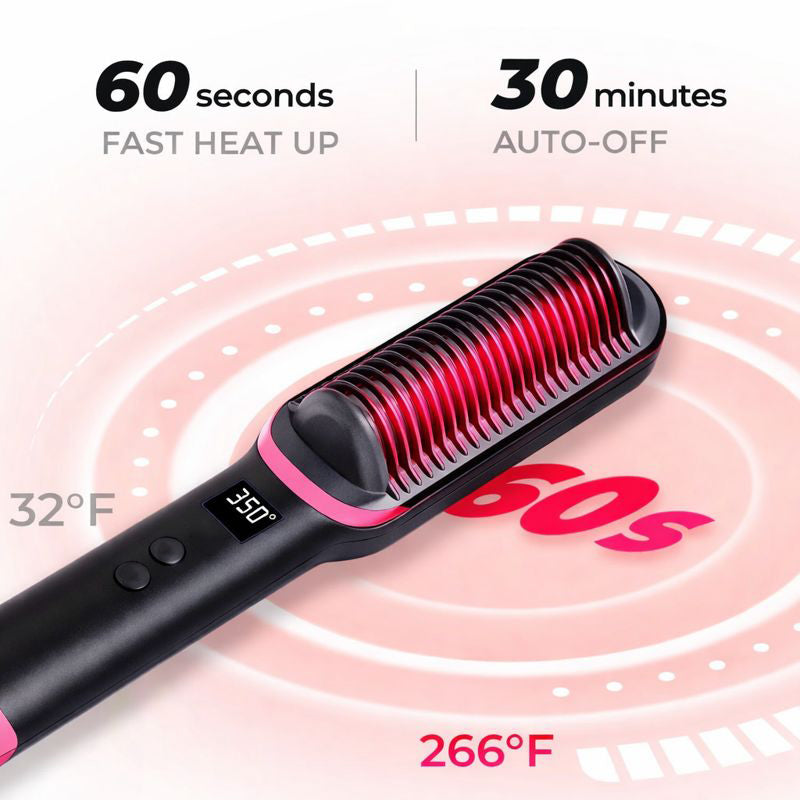 🎉 New Year Sale – Up to 50% Off! 🔥 Hair Straightener Brush – 5 Heat Settings, 20s Fast Heating, Dual Voltage, Black