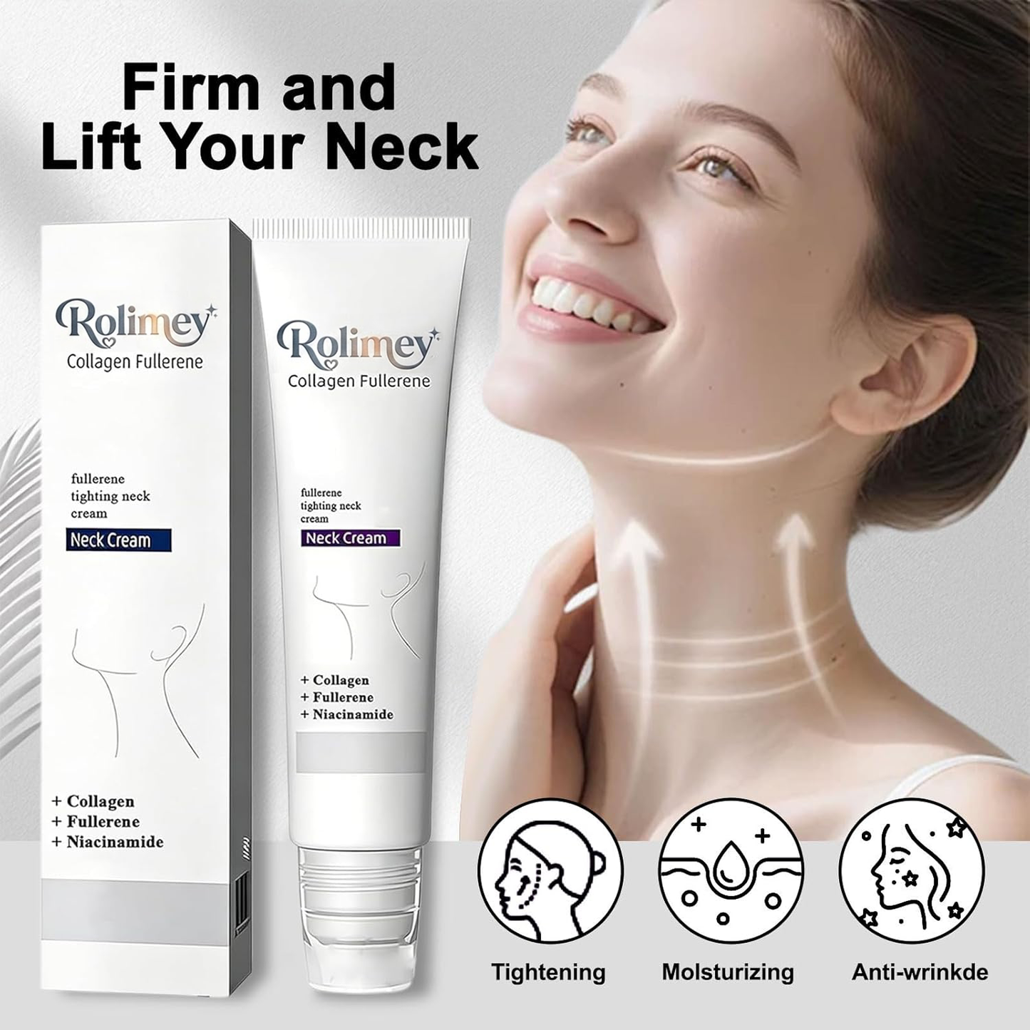 🎁💫Rolimey® Collagen Fullerene Cream, Rolimey Collagen Cream with Collagen Peptides, 2026 New Tighten & Lift Cream for Crepey Skin, Wrinkles and Tightening for Skin Types