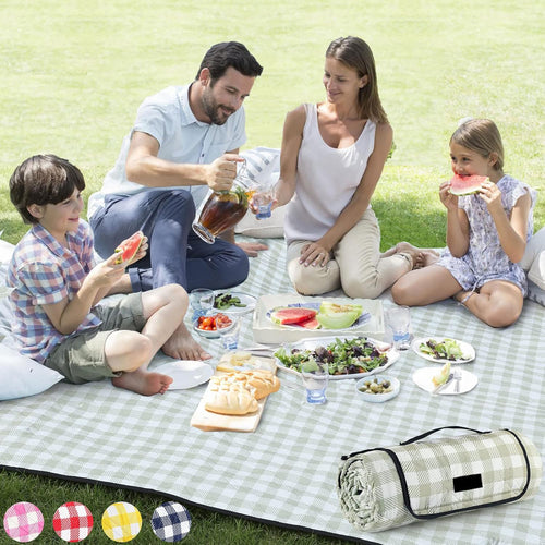 Extra Large Picnic Outdoor Blanket, 80''x80'' 🧺Waterproof Foldable Blankets Gingham Picnic Mat for Beach, Camping Grass Lawn Park Accessories Cute Couple Gifts Ideas Wedding Registry(Green White)