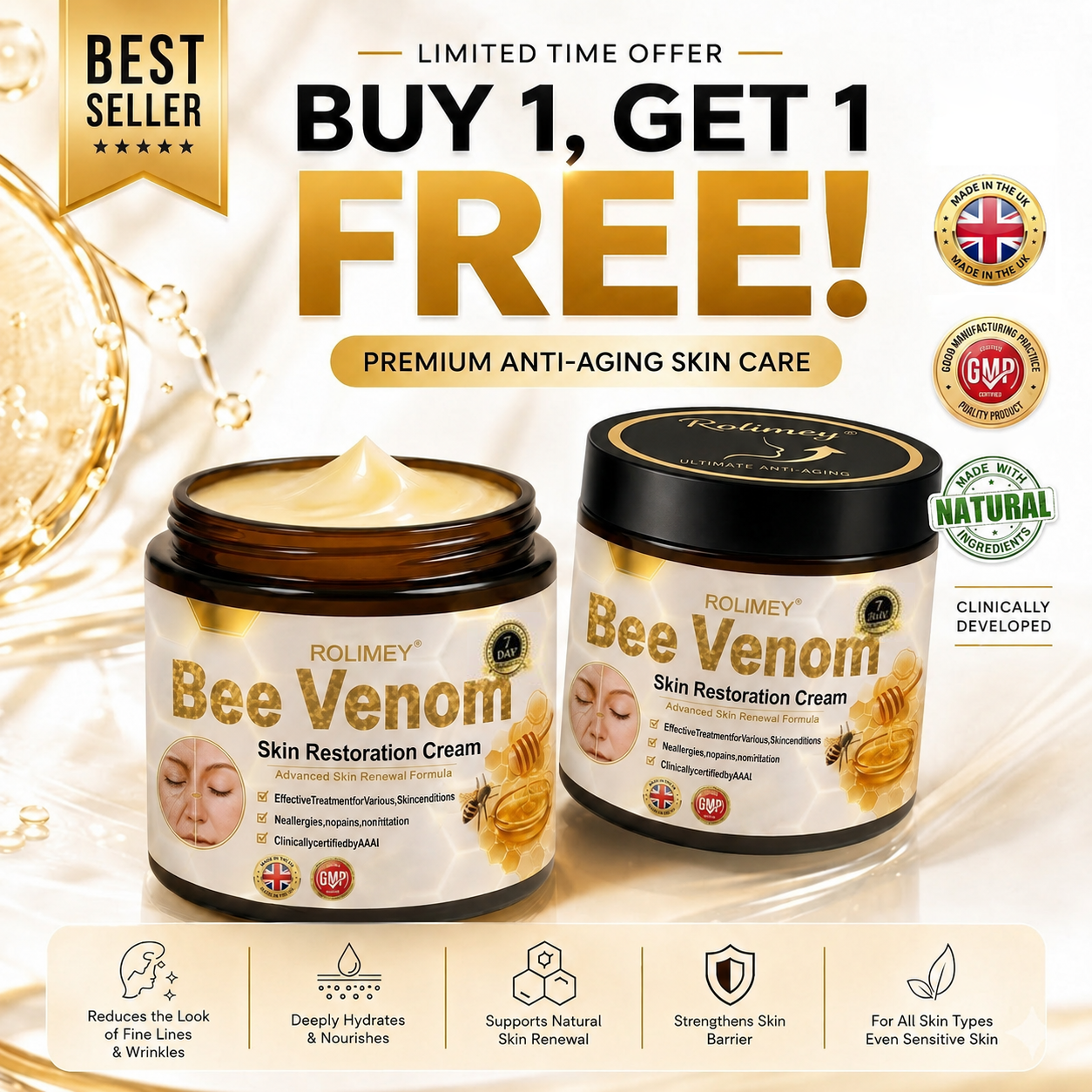 🌟Rolimey® Bee venom Pro Comprehensive Cream —Tightening for Skin Types 🔥