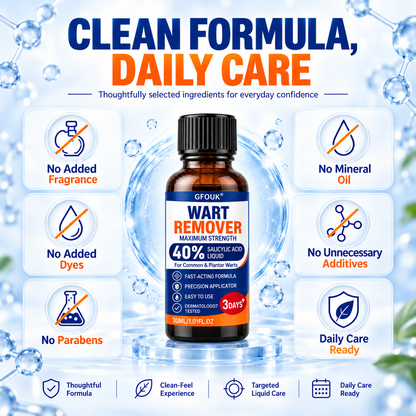 ❄️GFOUK®40% Salicylic Acid Wart Remover Liquid – Maximum Strength Fast-Acting Treatment for Common, Plantar & Flat Warts, Corns & Calluses, 1.01 fl oz