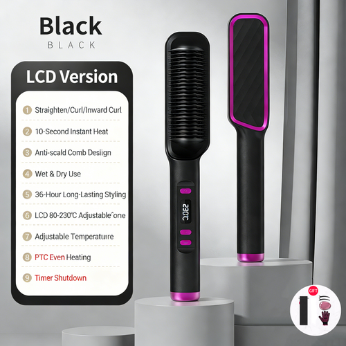 🎉 New Year Sale – Up to 50% Off! 🔥LCD Hair Straightener with Negative Ion, 2-in-1 Straightener & Curling Brush