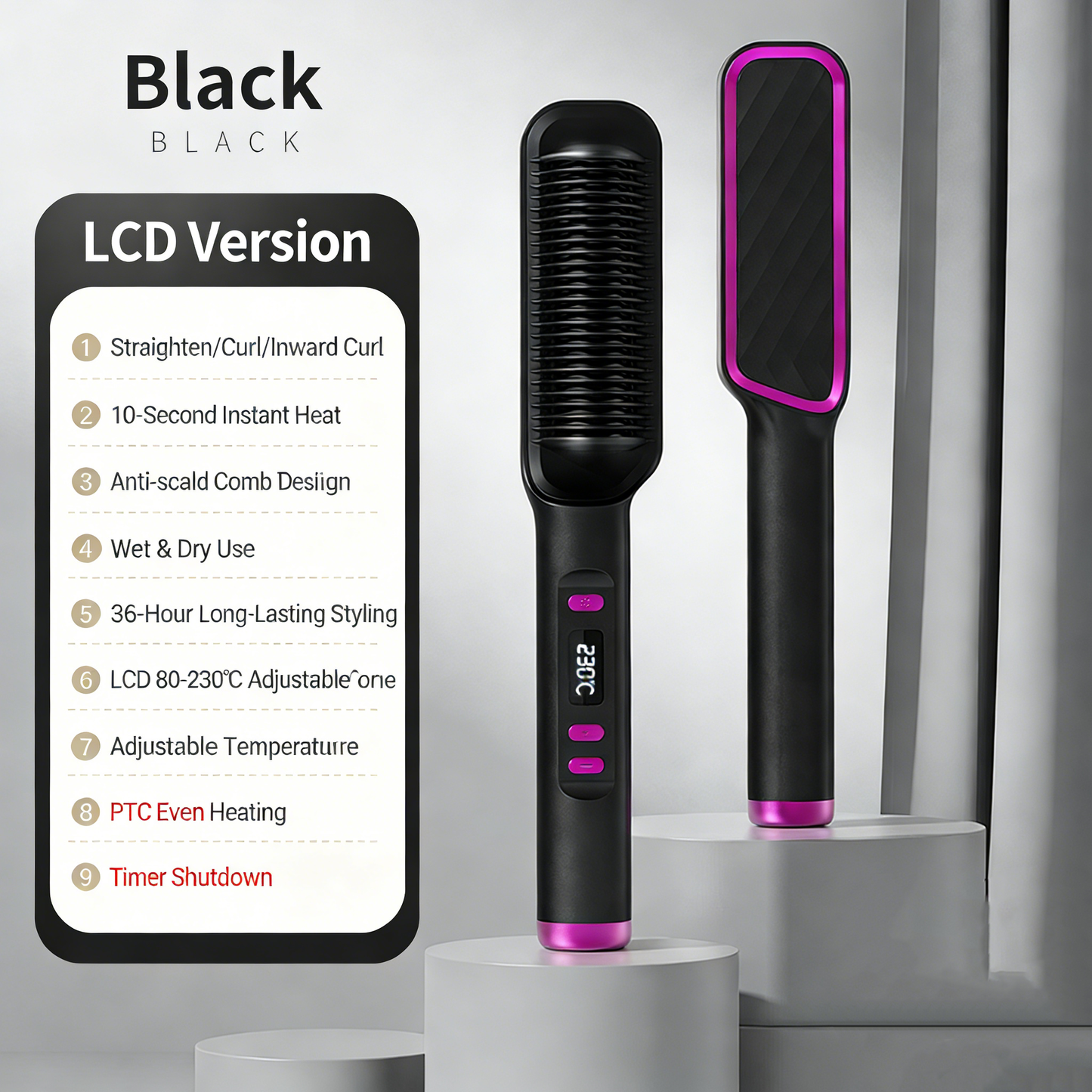 🎉 New Year Sale – Up to 50% Off! 🔥LCD Hair Straightener with Negative Ion, 2-in-1 Straightener & Curling Brush