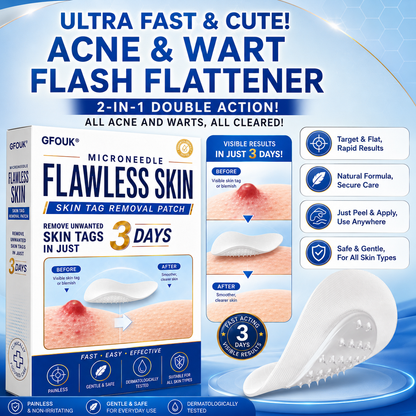✨GFOUK® 2026 Newly Upgraded 2-in-1 Microneedle Hydrocolloid Patches | Removes Raised Moles, Acne, Flat Warts, and Skin Tags | Improves Wrinkles, Scars, and Blemishes | Invisible Acne Patches for Face & Body