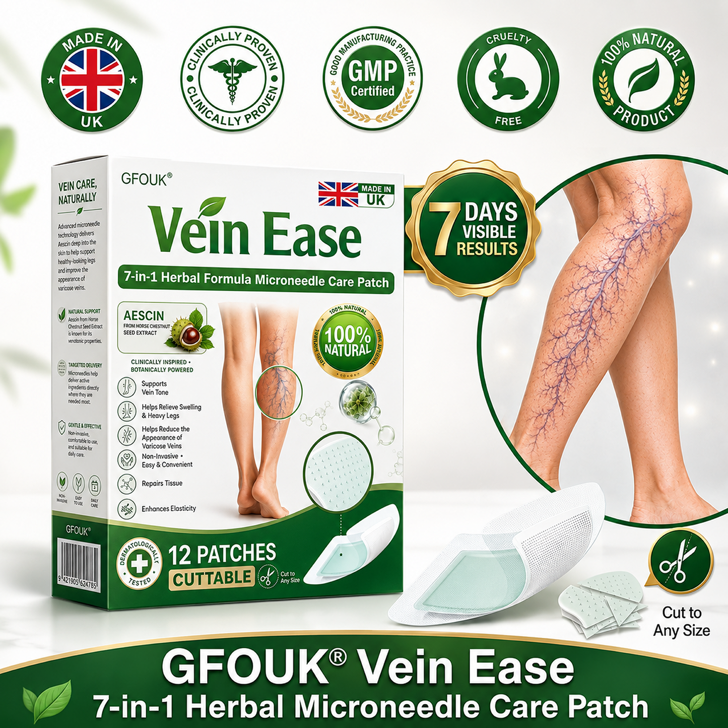 🇬🇧👨‍⚕️GFOUK® 7-in-1 Microneedle Vein & Lipedema Treatment Patch | Non-Surgical Alternative for Varicose Bulges, Spider Veins & Chronic Leg Swelling | Expert Approved