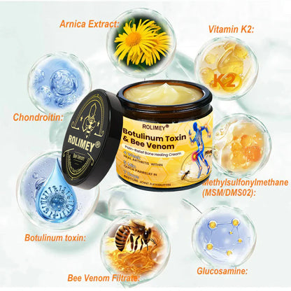 🌟Official Shop:Rolimey® Bee Venom Pain Relief Bone Healing Cream 👨‍⚕️(Reduction of joint swelling, pain, stiffness, redness, heat, muscle soreness and joint fatigue)