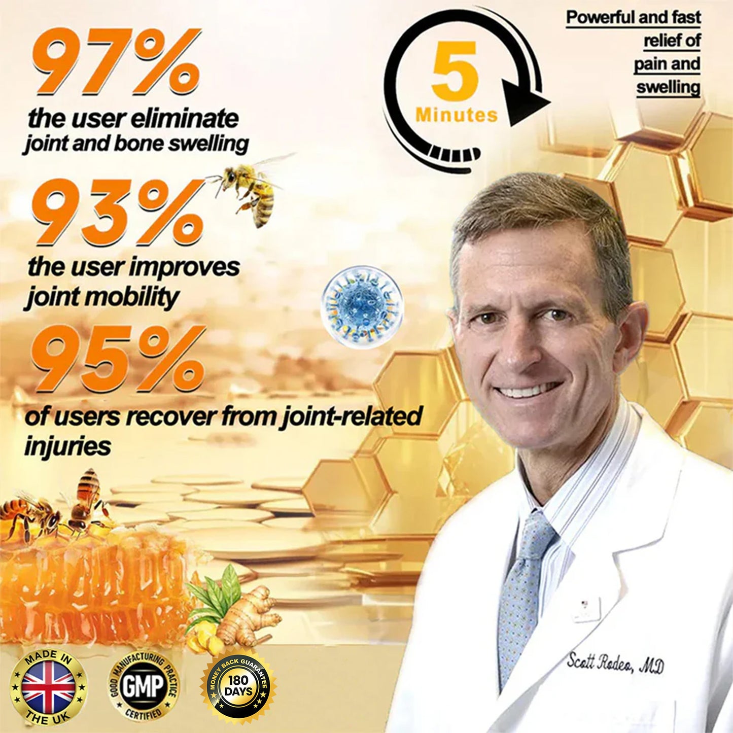 🌟Official Shop:Rolimey® Bee Venom Pain Relief Bone Healing Cream 👨‍⚕️(Reduction of joint swelling, pain, stiffness, redness, heat, muscle soreness and joint fatigue)