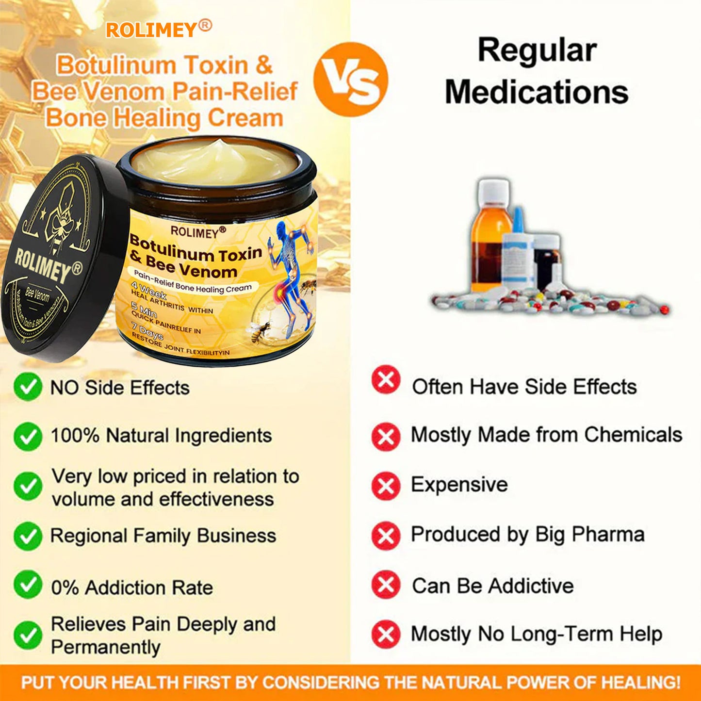 🌟Official Shop:Rolimey® Bee Venom Pain Relief Bone Healing Cream 👨‍⚕️(Reduction of joint swelling, pain, stiffness, redness, heat, muscle soreness and joint fatigue)