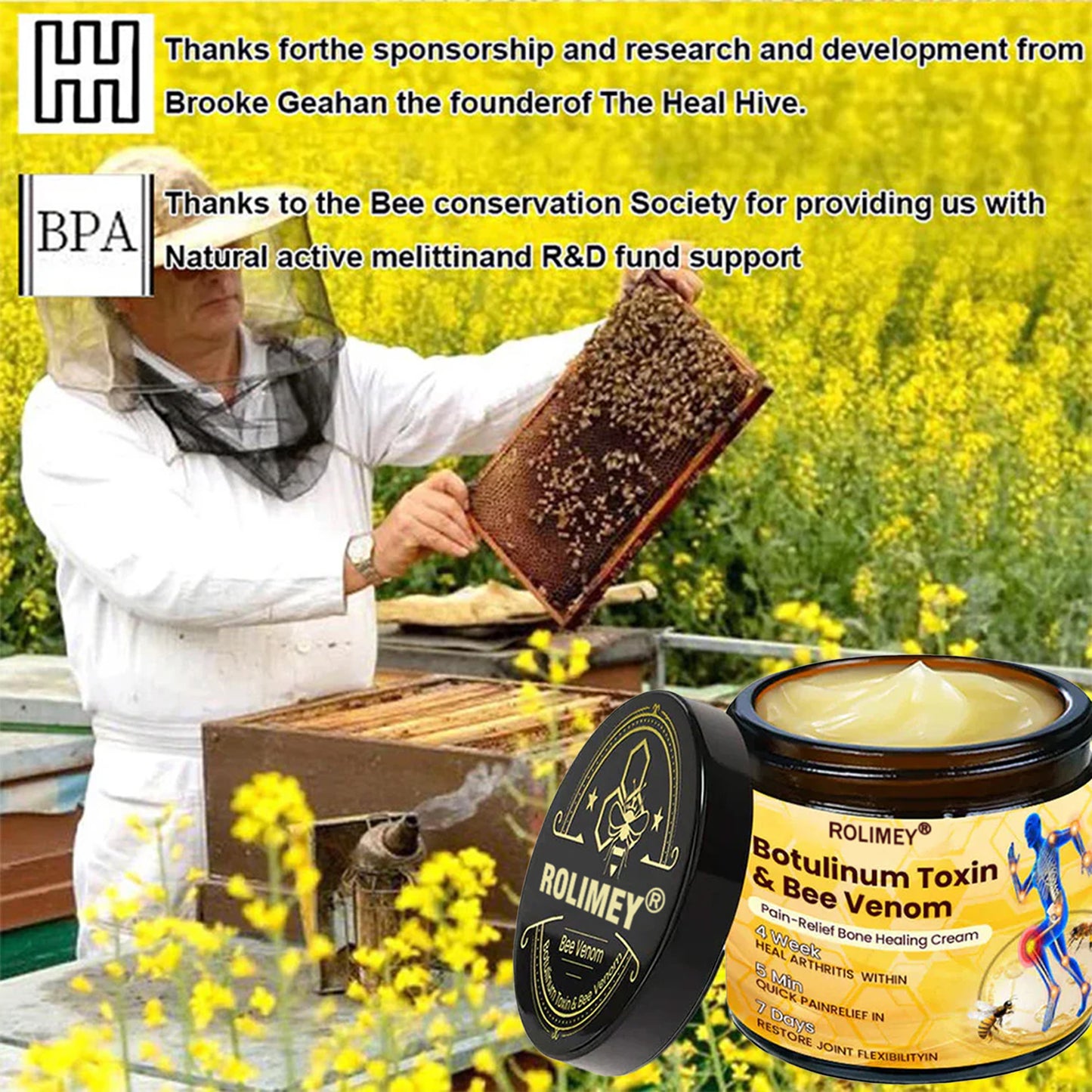 🌟Official Shop:Rolimey® Bee Venom Pain Relief Bone Healing Cream 👨‍⚕️(Reduction of joint swelling, pain, stiffness, redness, heat, muscle soreness and joint fatigue)