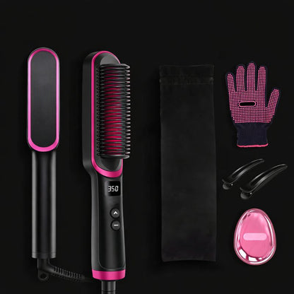 🎉 New Year Sale – Up to 50% Off! 🔥 Hair Straightener Brush – 5 Heat Settings, 20s Fast Heating, Dual Voltage, Black