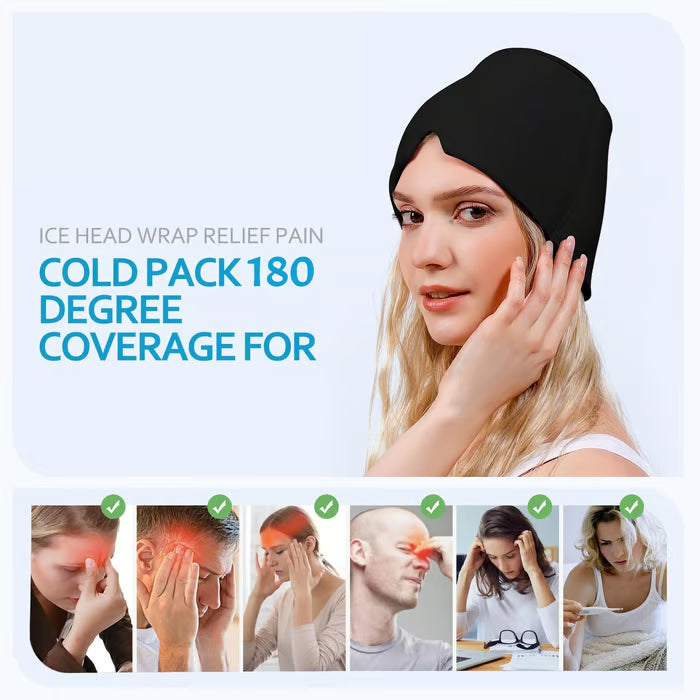 Migraine Relief Cap, Soothing Headache Hat Ice Pack Mask, Face Cold Compress Cooling Gel Head Wrap Products for Tension, Stress & Hangover