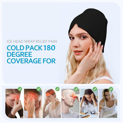Migraine Relief Cap, Soothing Headache Hat Ice Pack Mask, Face Cold Compress Cooling Gel Head Wrap Products for Tension, Stress & Hangover