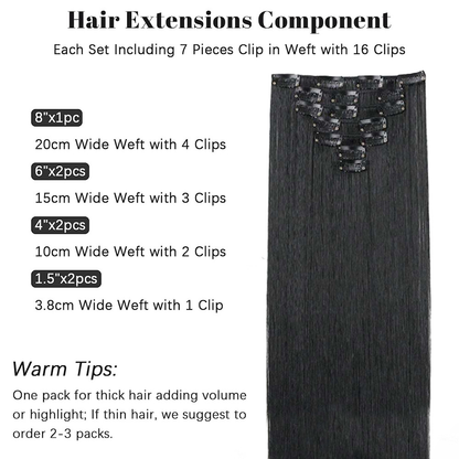 New Year's Special Offer 🎉: Enjoy a 30% Discount 💸 on Women's Hair Extension Clips 💇‍♀️, Approximately 60cm (24 inches) 📏, 160g ⚖️, 7-Piece Set 🎀, Available in Dark Brown 🟤, Chocolate 🍫, and Blonde 💛 for Smooth, Straight Hair ✨.