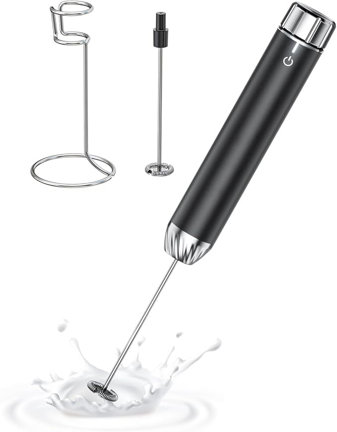 Rechargeable Milk Frother with Stepless Speed Control, LunaFro Max Handheld Electric Foam Maker Waterproof Drink Mixer Foamer with Stand & Detachable Whisks for Lattes, Cappuccino