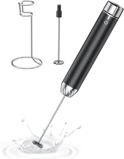 Rechargeable Milk Frother with Stepless Speed Control, LunaFro Max Handheld Electric Foam Maker Waterproof Drink Mixer Foamer with Stand & Detachable Whisks for Lattes, Cappuccino