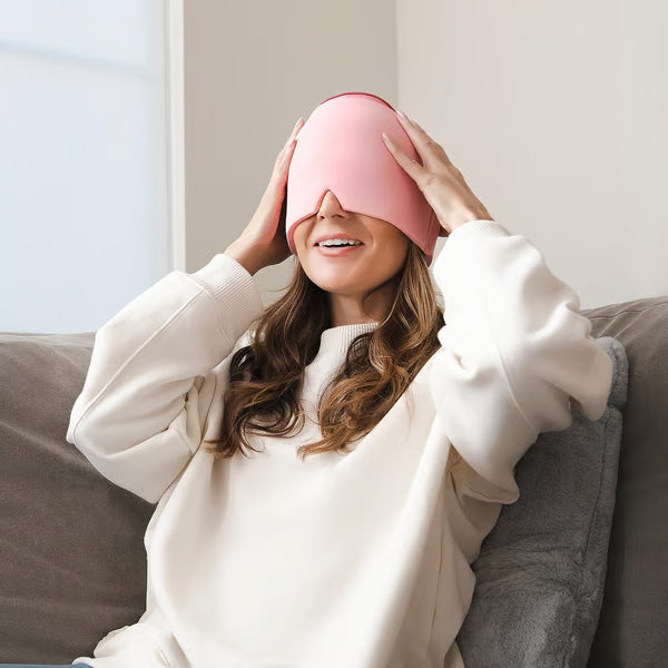 Migraine Relief Cap, Soothing Headache Hat Ice Pack Mask, Face Cold Compress Cooling Gel Head Wrap Products for Tension, Stress & Hangover