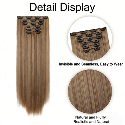 New Year's Special Offer 🎉: Enjoy a 30% Discount 💸 on Women's Hair Extension Clips 💇‍♀️, Approximately 60cm (24 inches) 📏, 160g ⚖️, 7-Piece Set 🎀, Available in Dark Brown 🟤, Chocolate 🍫, and Blonde 💛 for Smooth, Straight Hair ✨.