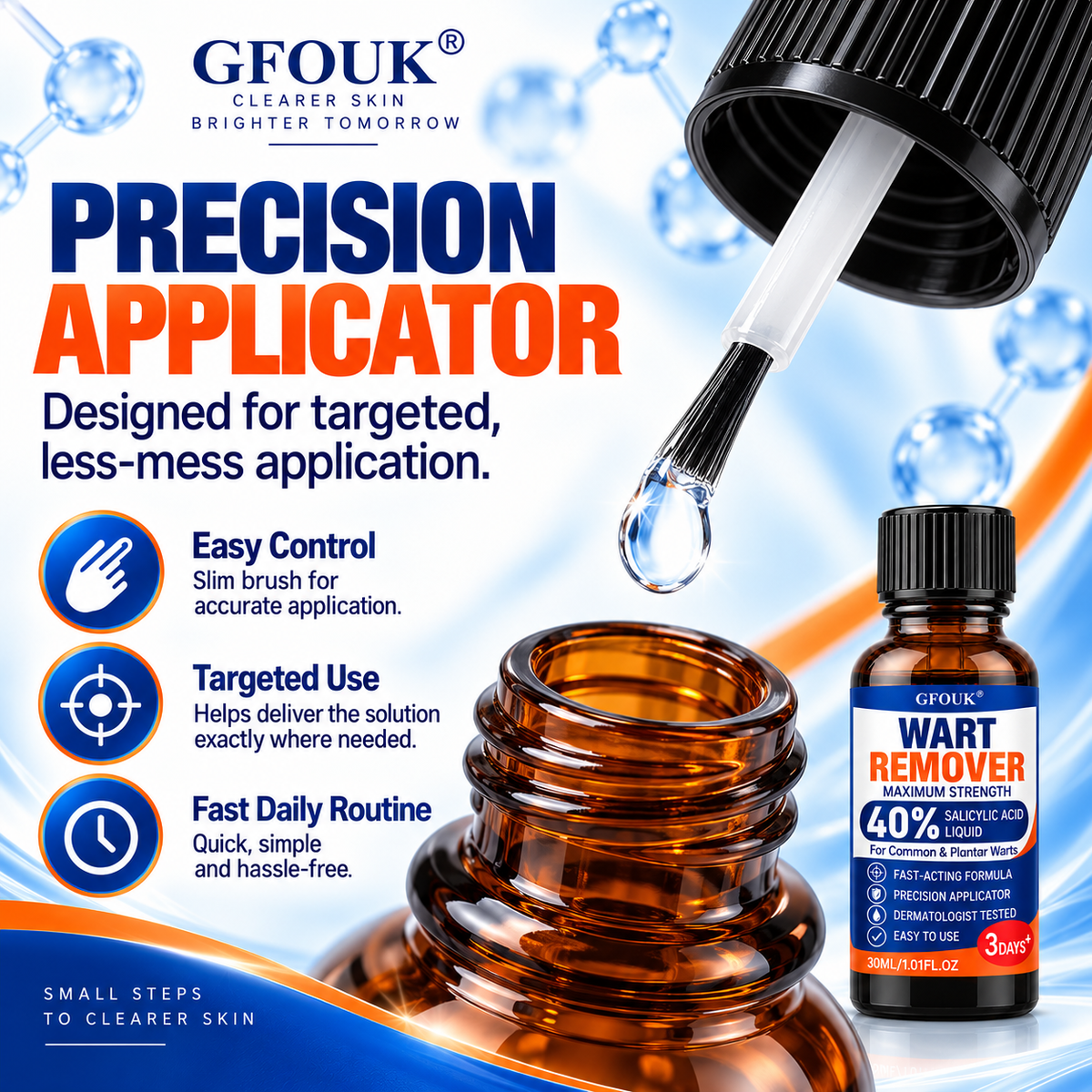 ❄️GFOUK®40% Salicylic Acid Wart Remover Liquid – Maximum Strength Fast-Acting Treatment for Common, Plantar & Flat Warts, Corns & Calluses, 1.01 fl oz