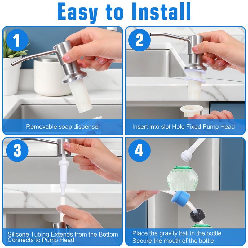 🔥[5𝟎% 𝐎𝐅𝐅 𝐋𝐀𝐒𝐓 𝐓𝐇𝐑𝐄𝐄 𝐃𝐀𝐘𝐒]Dish Soap Dispenser for Kitchen Sink, Countertop Sink Soap Dispenser Water Pump with 105cm No-Spill Extension Tube Kit Design for Kitchen Bathroom, No More Refills-LU