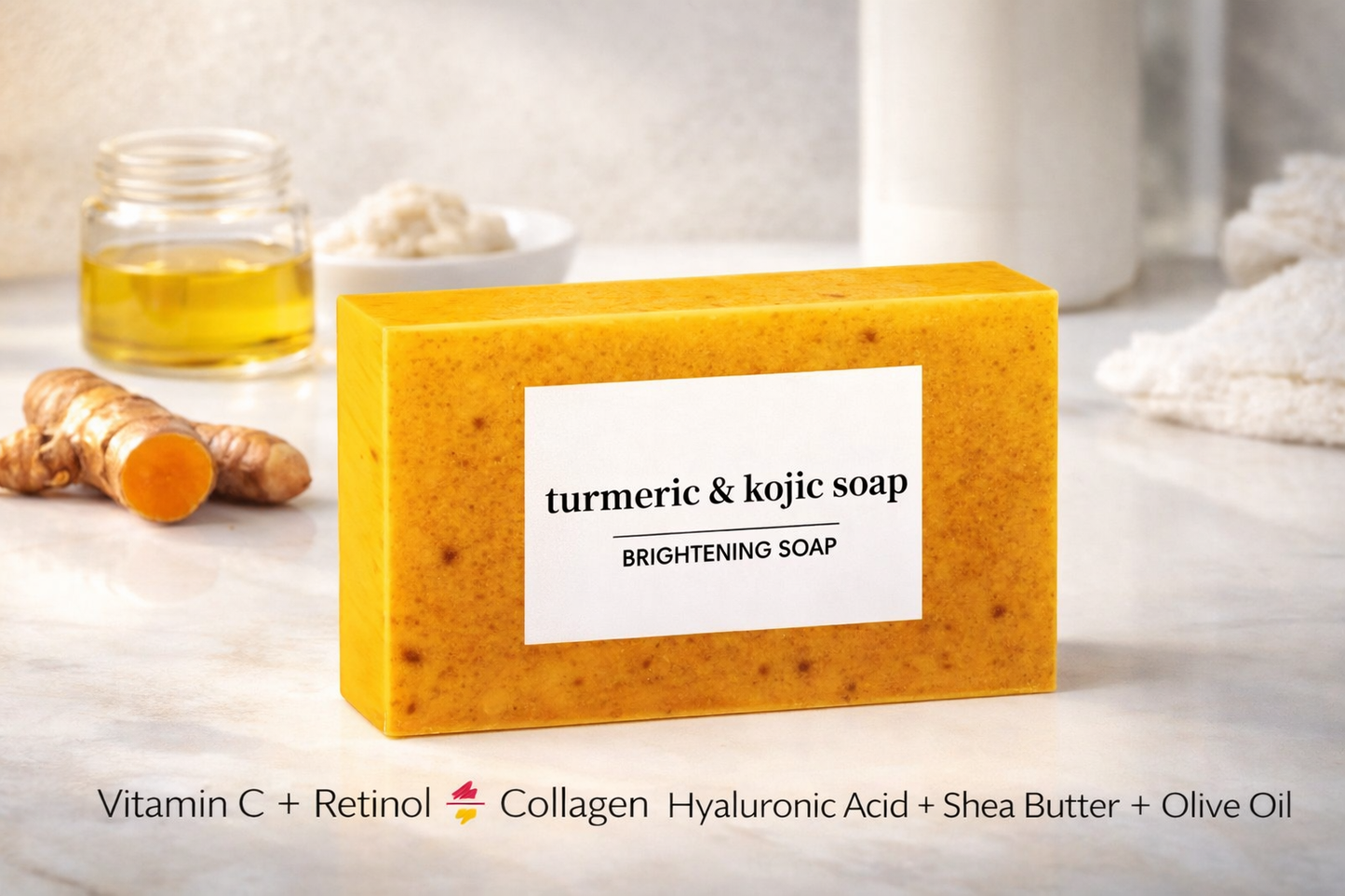 🌟 Kojic Acid Dark Spot Remover Soap Bars – Brightening Miracle 🌟 Vitamin C 🍋 + Retinol ✨ + Collagen 💖 + Turmeric 🌿 Japanese Formula 🇯🇵 | Hyaluronic Acid 💧 | Shea Butter 🧈 & Olive Oil 🫒 3 Pack