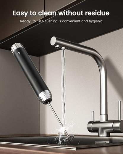 Rechargeable Milk Frother with Stepless Speed Control, LunaFro Max Handheld Electric Foam Maker Waterproof Drink Mixer Foamer with Stand & Detachable Whisks for Lattes, Cappuccino
