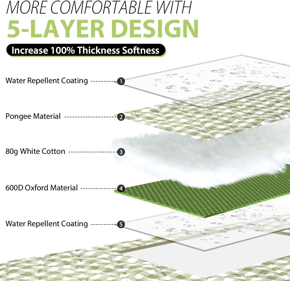 Extra Large Picnic Outdoor Blanket, 80''x80'' 🧺Waterproof Foldable Blankets Gingham Picnic Mat for Beach, Camping Grass Lawn Park Accessories Cute Couple Gifts Ideas Wedding Registry(Green White)