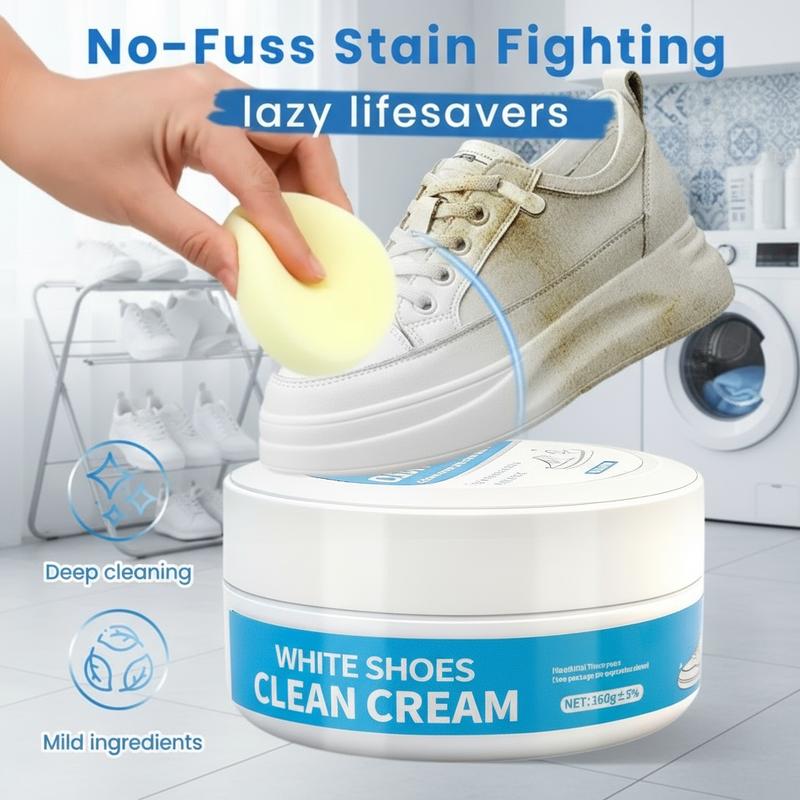 🔥Ends Tonight: Get 50% OFF Before It’s Gone!⏰White Shoe Cleaner Cream Multipurpose No-Wash Solid Comes with Sponge Removes Stains Ideal for Leather Silicone Car Interiors Mild Non-Irritating Eco-Friendly-OA