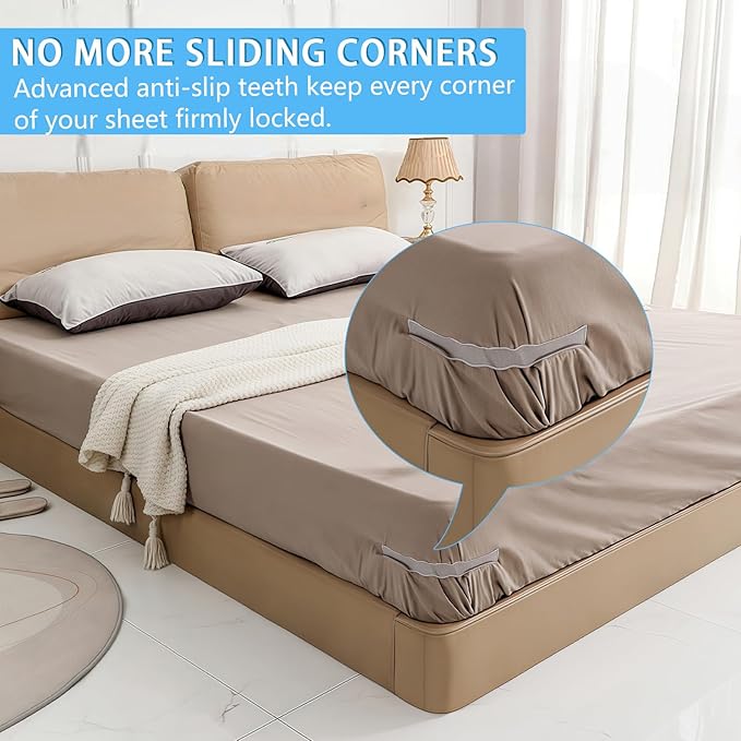 ✨Sheet Holders for Bedding, Bed Sheet Holder with Lock Strips Set Non-Slip Bed Sheet Corner Locks Universal Fitted Sheet Holder for All Mattresses