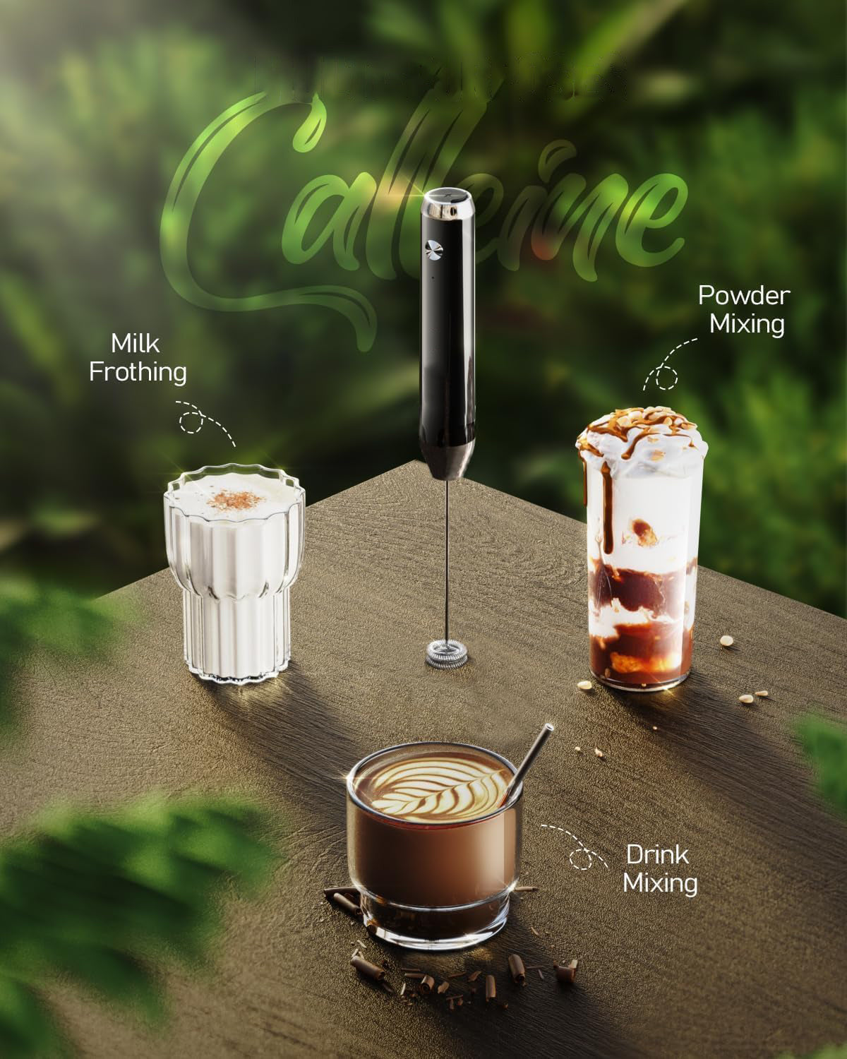 Rechargeable Milk Frother with Stepless Speed Control, LunaFro Max Handheld Electric Foam Maker Waterproof Drink Mixer Foamer with Stand & Detachable Whisks for Lattes, Cappuccino