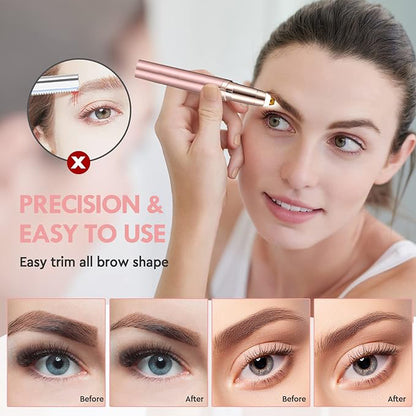 Eyebrow Trimmer for Women ✨ Rechargeable 2-in-1 Eyebrow & Face Hair Remover 💄 Painless Electric Razor for Precise Brows & Smooth Facial Hair Removal 🌸 Gentle, Easy & Flawless Beauty Care (Rose Gold 💗)