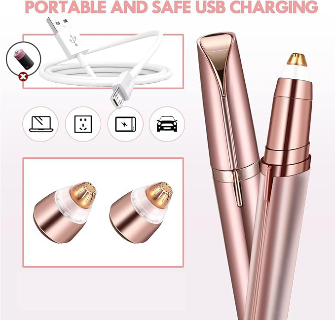 Eyebrow Trimmer for Women ✨ Rechargeable 2-in-1 Eyebrow & Face Hair Remover 💄 Painless Electric Razor for Precise Brows & Smooth Facial Hair Removal 🌸 Gentle, Easy & Flawless Beauty Care (Rose Gold 💗)