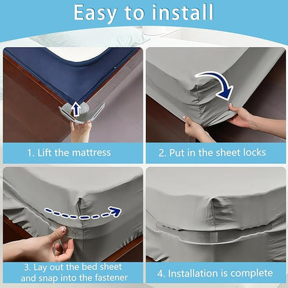 ✨Sheet Holders for Bedding, Bed Sheet Holder with Lock Strips Set Non-Slip Bed Sheet Corner Locks Universal Fitted Sheet Holder for All Mattresses
