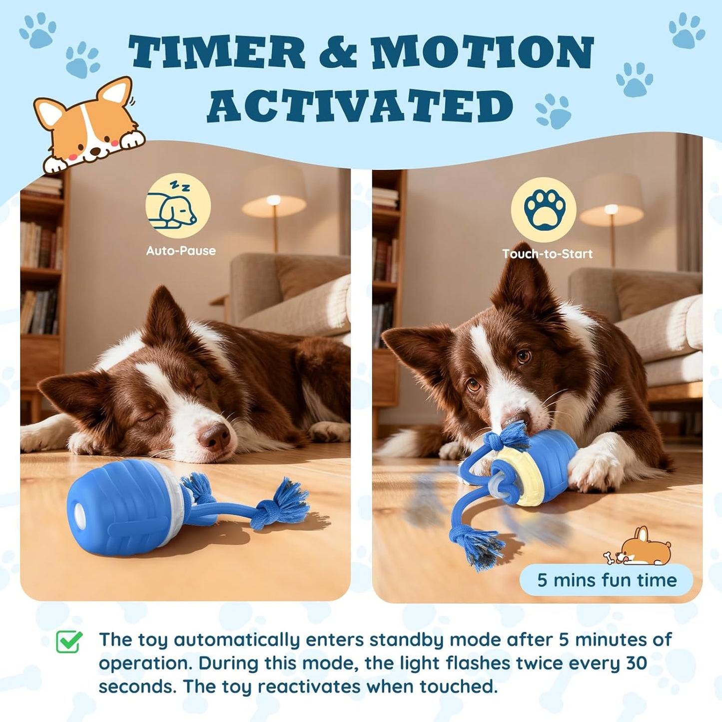 🎁🐶Smart pet rolling ball,Automatic dog walking toys,Interactive dog toys🐾Perfect for when you're bored or training, plays music, USB rechargeable.