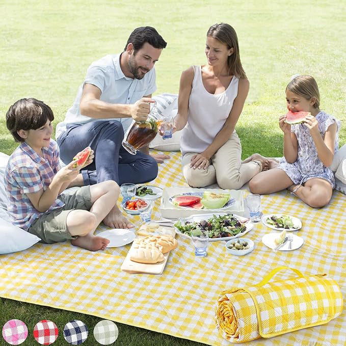 Extra Large Picnic Outdoor Blanket, 80''x80'' 🧺Waterproof Foldable Blankets Gingham Picnic Mat for Beach, Camping Grass Lawn Park Accessories Cute Couple Gifts Ideas Wedding Registry(Green White)