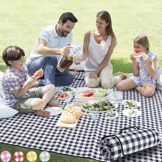 Extra Large Picnic Outdoor Blanket, 80''x80'' 🧺Waterproof Foldable Blankets Gingham Picnic Mat for Beach, Camping Grass Lawn Park Accessories Cute Couple Gifts Ideas Wedding Registry(Green White)