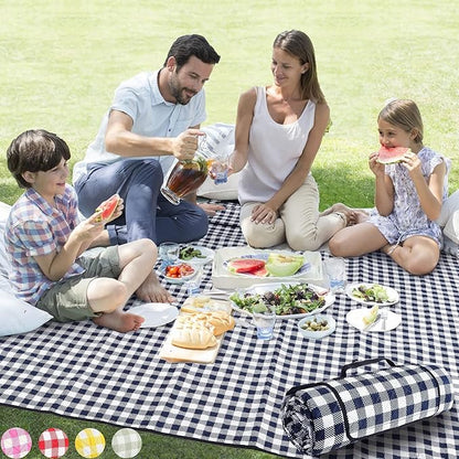 Extra Large Picnic Outdoor Blanket, 80''x80'' 🧺Waterproof Foldable Blankets Gingham Picnic Mat for Beach, Camping Grass Lawn Park Accessories Cute Couple Gifts Ideas Wedding Registry(Green White)