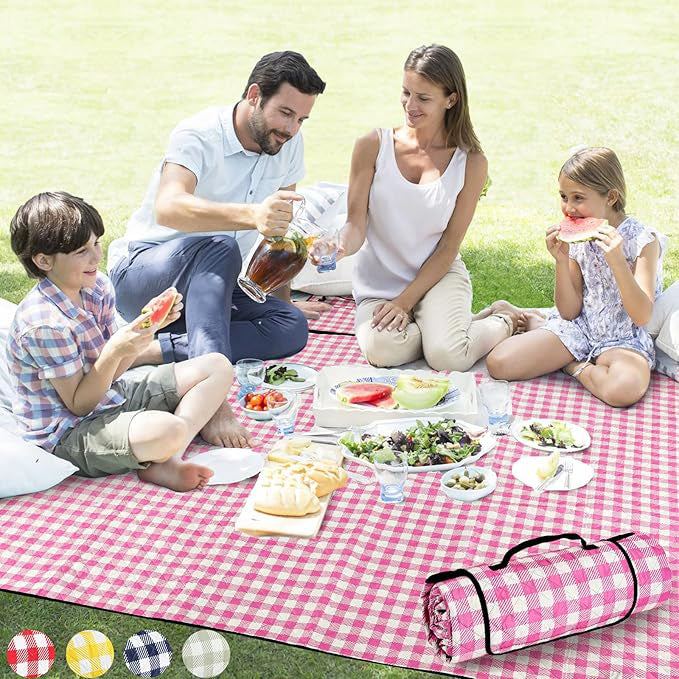 Extra Large Picnic Outdoor Blanket, 80''x80'' 🧺Waterproof Foldable Blankets Gingham Picnic Mat for Beach, Camping Grass Lawn Park Accessories Cute Couple Gifts Ideas Wedding Registry(Green White)