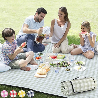 Extra Large Picnic Outdoor Blanket, 80''x80'' 🧺Waterproof Foldable Blankets Gingham Picnic Mat for Beach, Camping Grass Lawn Park Accessories Cute Couple Gifts Ideas Wedding Registry(Green White)