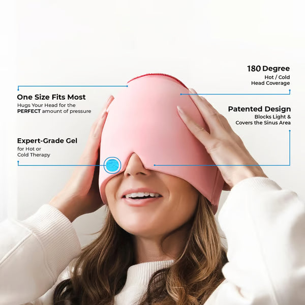 Migraine Relief Cap, Soothing Headache Hat Ice Pack Mask, Face Cold Compress Cooling Gel Head Wrap Products for Tension, Stress & Hangover