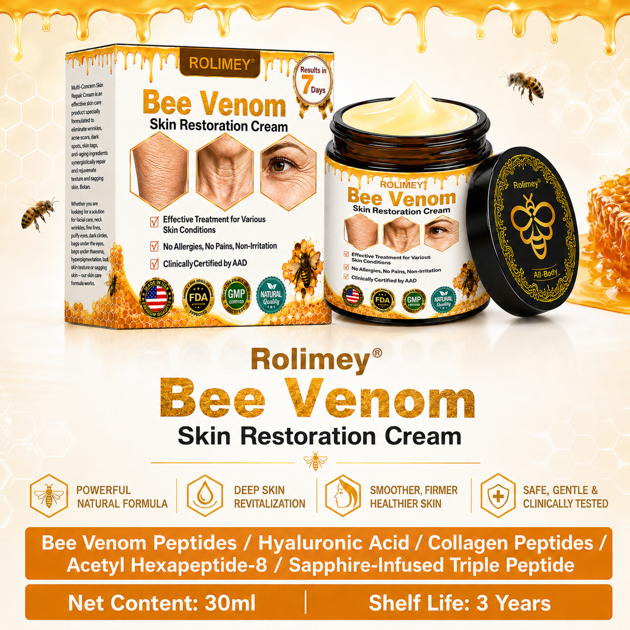 🔥2026 New Rolimey® Bee Venom Advanced Skin Rescue Cream | Botox-Inspired Firming & Smoothing Care for All Skin Types