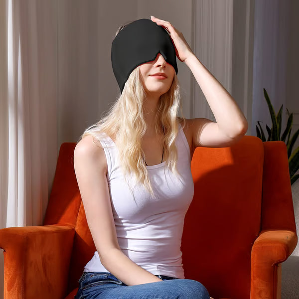 Migraine Relief Cap, Soothing Headache Hat Ice Pack Mask, Face Cold Compress Cooling Gel Head Wrap Products for Tension, Stress & Hangover