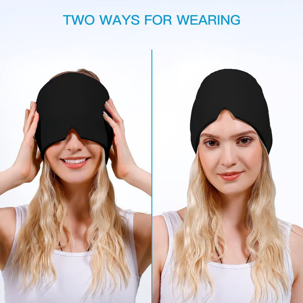 Migraine Relief Cap, Soothing Headache Hat Ice Pack Mask, Face Cold Compress Cooling Gel Head Wrap Products for Tension, Stress & Hangover