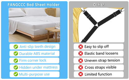 ✨Sheet Holders for Bedding, Bed Sheet Holder with Lock Strips Set Non-Slip Bed Sheet Corner Locks Universal Fitted Sheet Holder for All Mattresses