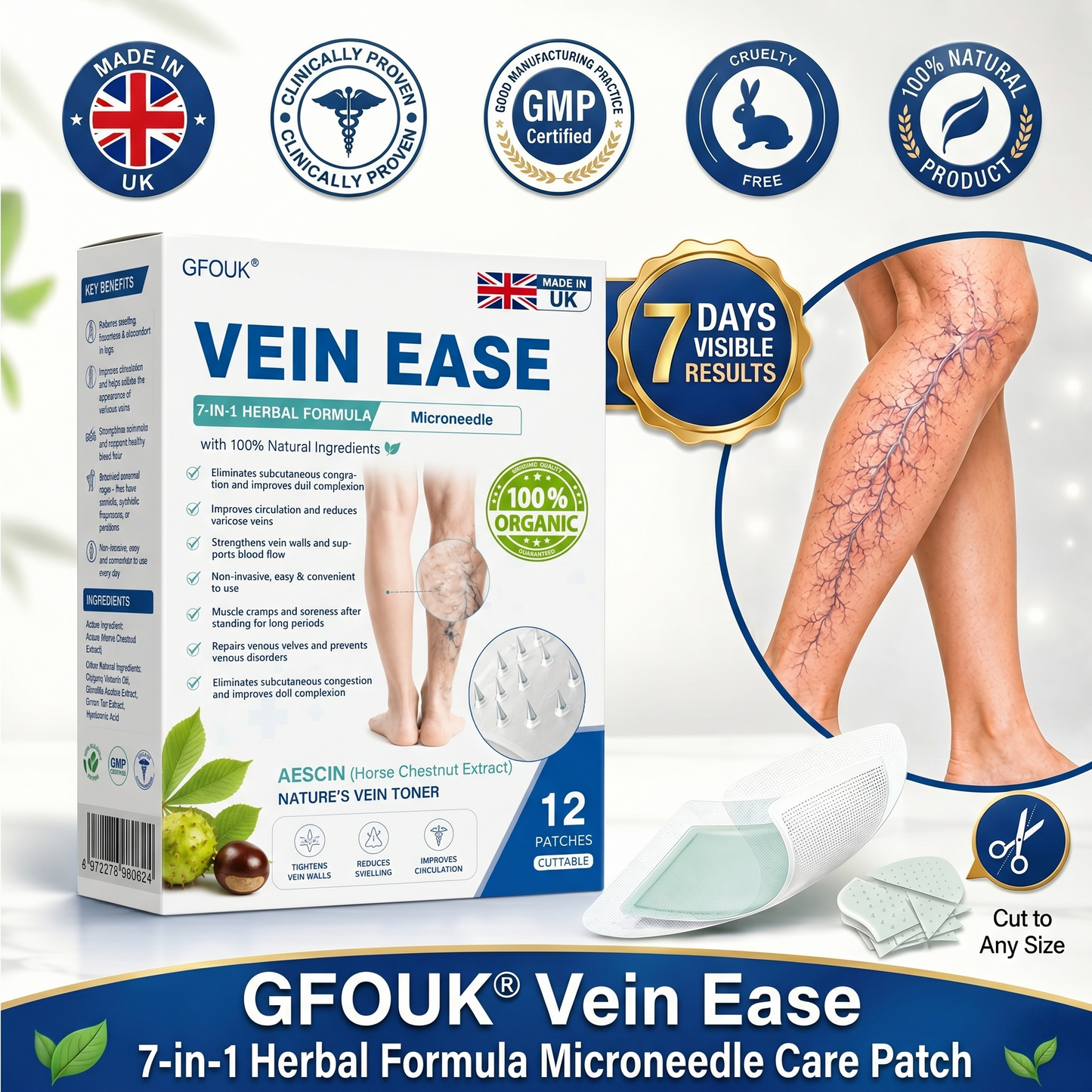 🇬🇧👨‍⚕️⬆️GFOUK® 7-in-1 Pure Natural Vein Repair Patch⚡Instant Relief, Long-Term Results-100% Hormone-Free & Botanical Power