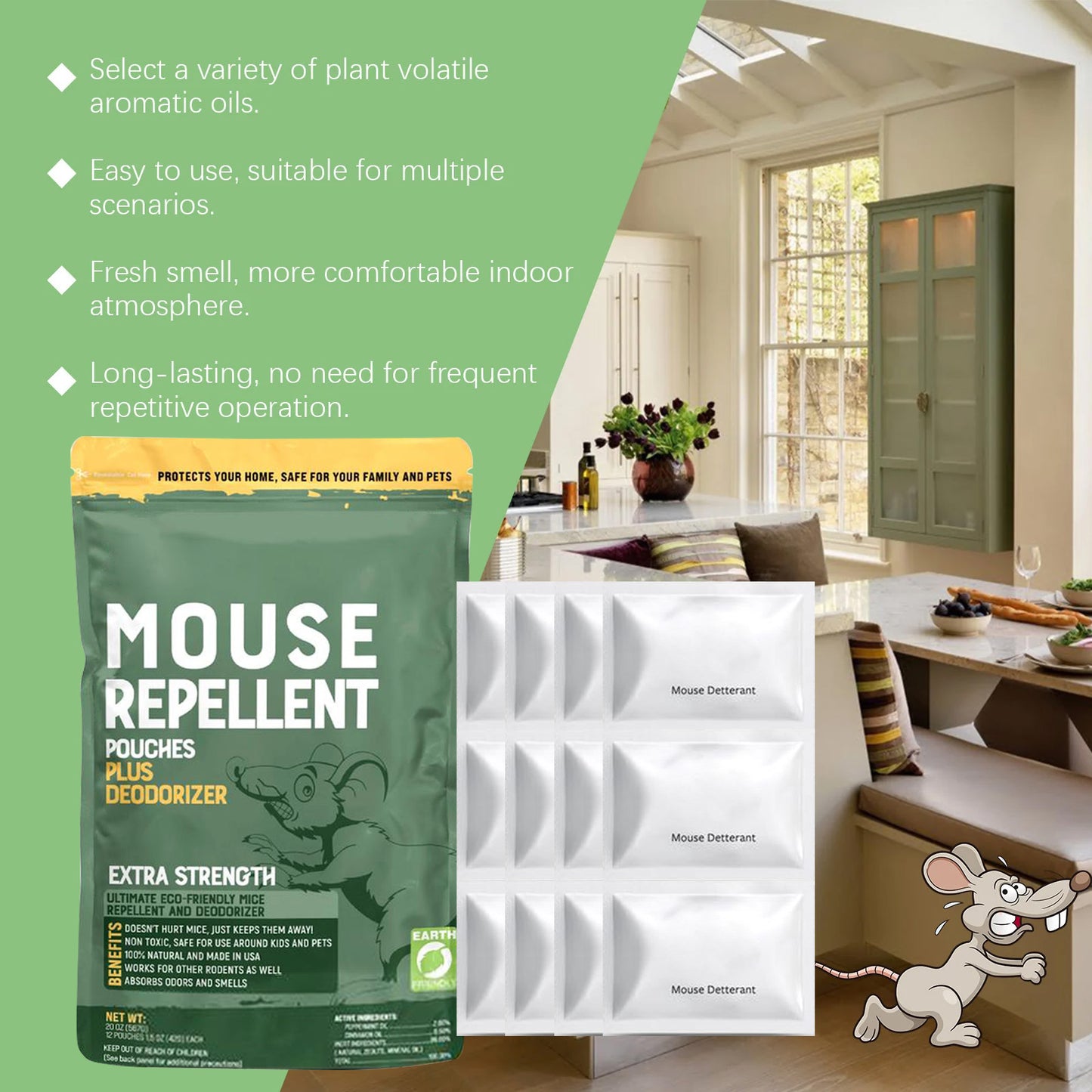 🔥[7𝟎% 𝐎𝐅𝐅 𝐋𝐀𝐒𝐓 𝐓𝐇𝐑𝐄𝐄 𝐃𝐀𝐘𝐒]Mouse Repellent Pouches – Natural Rodent Deterrent with Peppermint Oil (10 Pouches) – Safe & Non-Toxic – Keep Mice Out of Homes, Garages, Warehouses & Cars – People & Pet Friendly