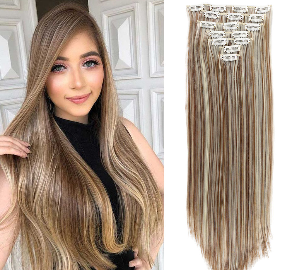 New Year's Special Offer 🎉: Enjoy a 30% Discount 💸 on Women's Hair Extension Clips 💇‍♀️, Approximately 60cm (24 inches) 📏, 160g ⚖️, 7-Piece Set 🎀, Available in Dark Brown 🟤, Chocolate 🍫, and Blonde 💛 for Smooth, Straight Hair ✨.