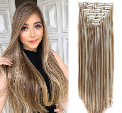New Year's Special Offer 🎉: Enjoy a 30% Discount 💸 on Women's Hair Extension Clips 💇‍♀️, Approximately 60cm (24 inches) 📏, 160g ⚖️, 7-Piece Set 🎀, Available in Dark Brown 🟤, Chocolate 🍫, and Blonde 💛 for Smooth, Straight Hair ✨.