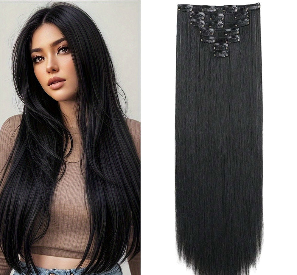 New Year's Special Offer 🎉: Enjoy a 30% Discount 💸 on Women's Hair Extension Clips 💇‍♀️, Approximately 60cm (24 inches) 📏, 160g ⚖️, 7-Piece Set 🎀, Available in Dark Brown 🟤, Chocolate 🍫, and Blonde 💛 for Smooth, Straight Hair ✨.