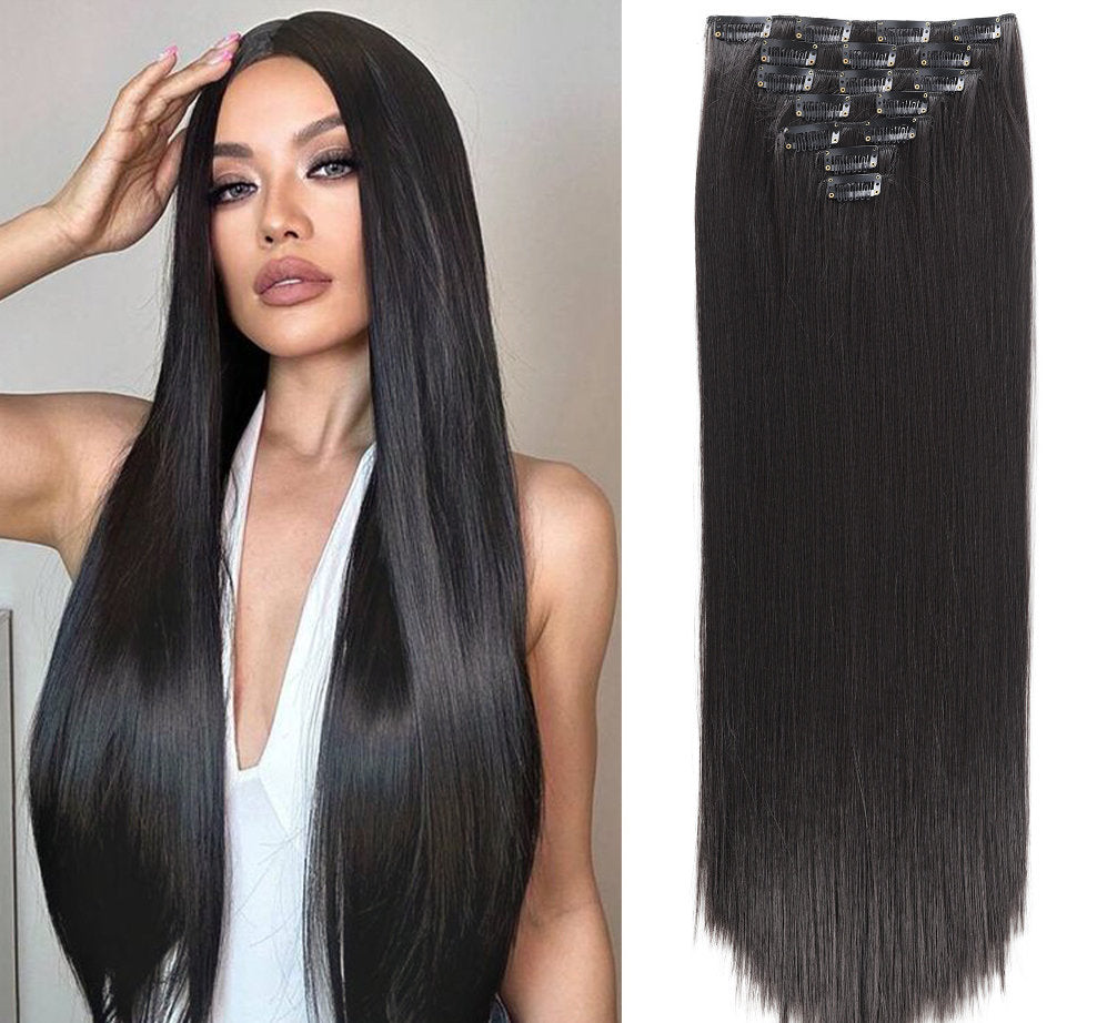 New Year's Special Offer 🎉: Enjoy a 30% Discount 💸 on Women's Hair Extension Clips 💇‍♀️, Approximately 60cm (24 inches) 📏, 160g ⚖️, 7-Piece Set 🎀, Available in Dark Brown 🟤, Chocolate 🍫, and Blonde 💛 for Smooth, Straight Hair ✨.