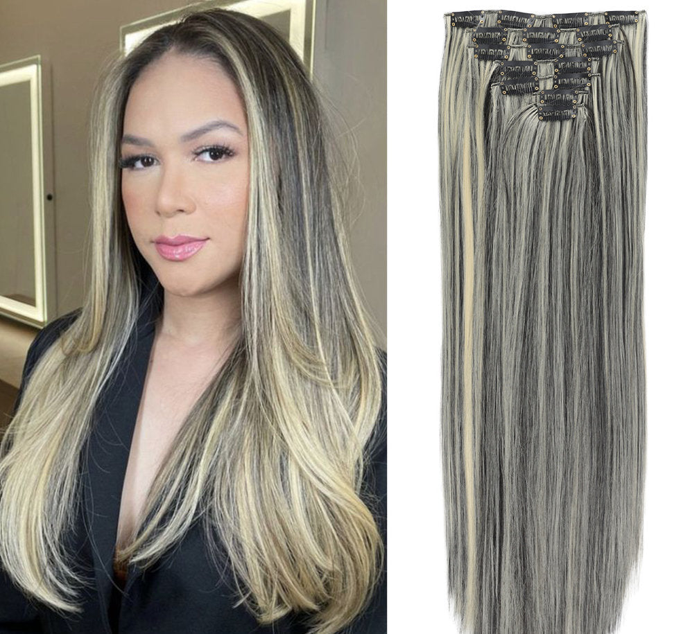 New Year's Special Offer 🎉: Enjoy a 30% Discount 💸 on Women's Hair Extension Clips 💇‍♀️, Approximately 60cm (24 inches) 📏, 160g ⚖️, 7-Piece Set 🎀, Available in Dark Brown 🟤, Chocolate 🍫, and Blonde 💛 for Smooth, Straight Hair ✨.